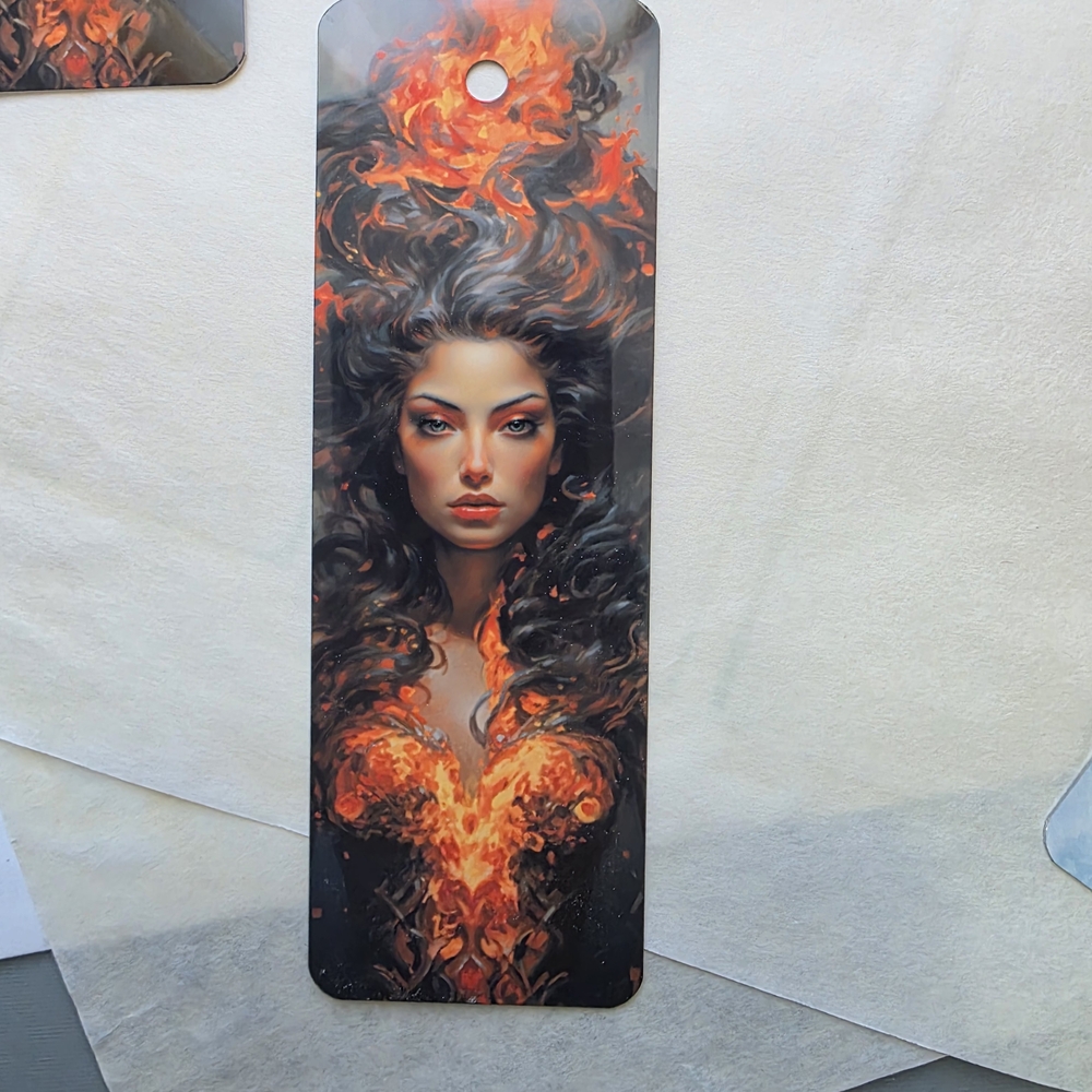 🔥 Fiery Fantasy Woman Metal Bookmark – with Tassel, Unique Gift for Book Lovers